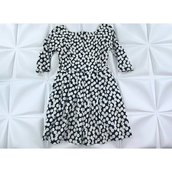 Betsey Johnson Sz 6 Black Ivory Knit Polka Dot Fit and Flare Dress Pinup Retro s - Picture 4 of 7